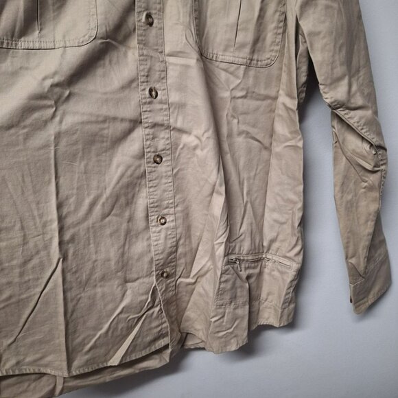 Cabelas Button Down Shirt Tan Bonus Zipper Pocket Men Large Tall Big Long Sleeve - Picture 4 of 9